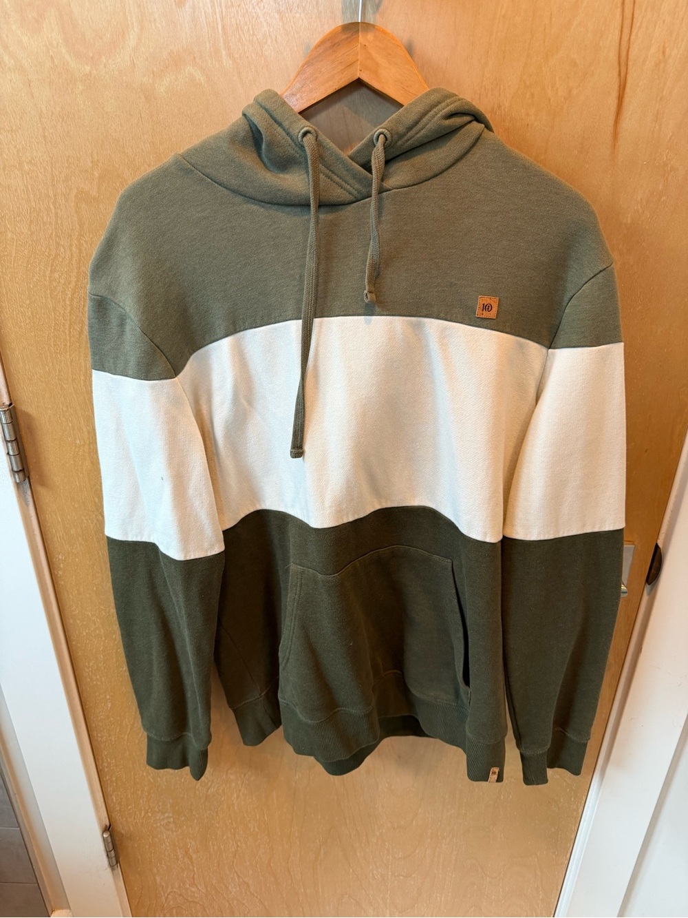 Green and Cream Color Block Hoodie